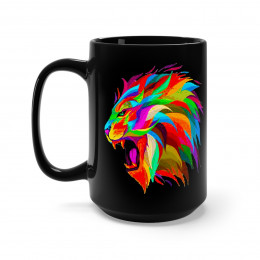 Rainbow Colored Lion Black Mug 15oz