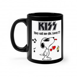 KISS Snoopy They Call Me Dr Love Black mug 11oz